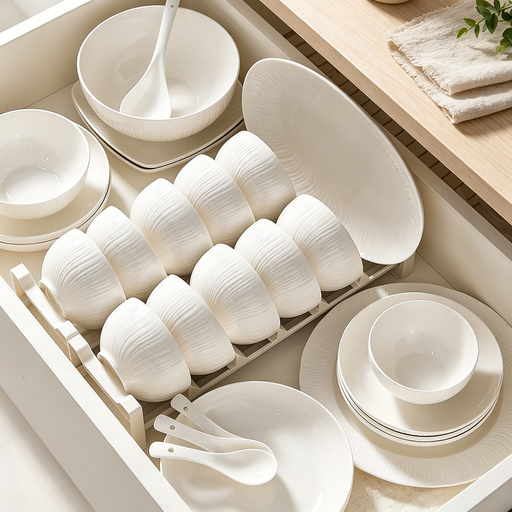 Pure White Ceramic Dinnerware Set for Home