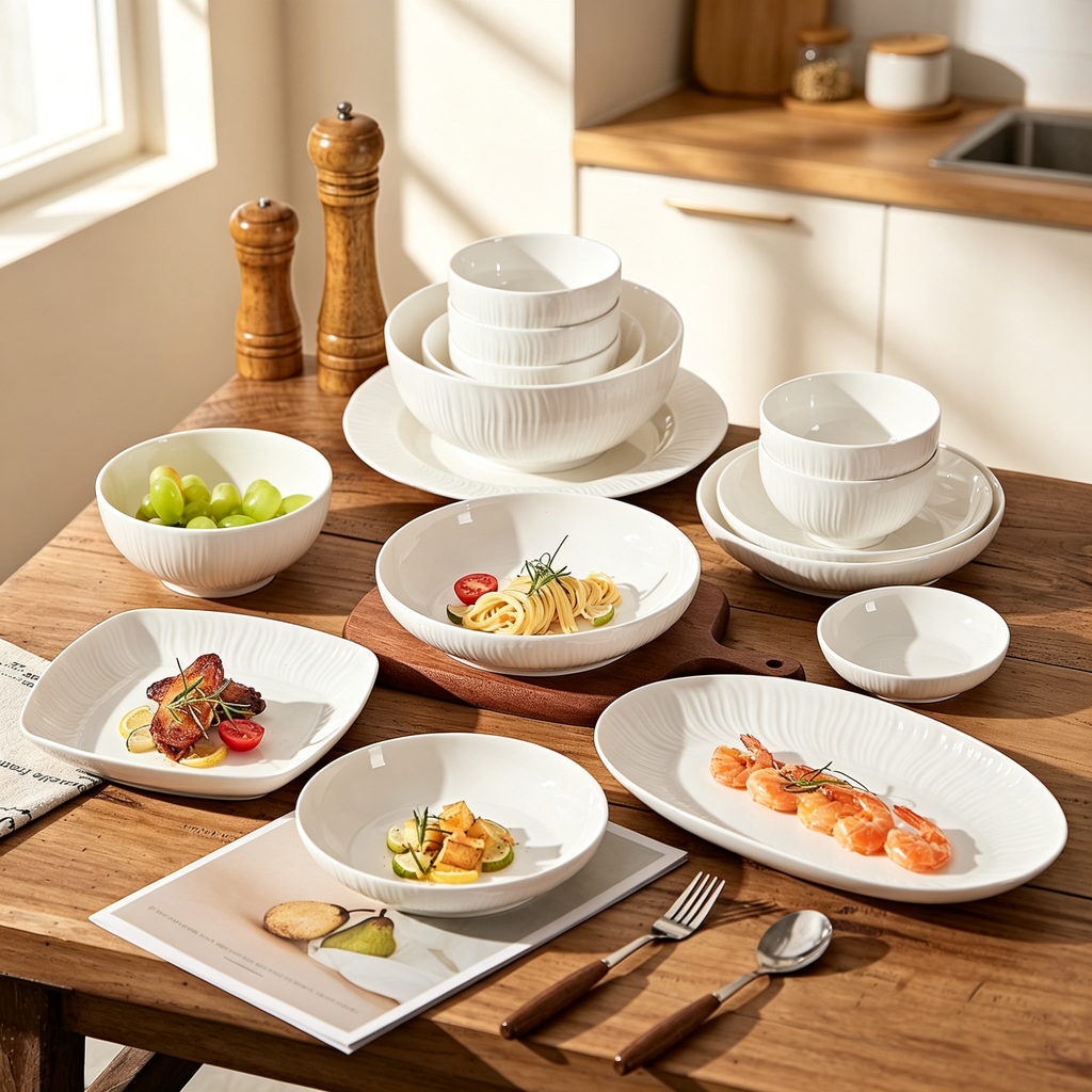 Pure White Ceramic Dinnerware Set for Home